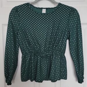 Heart & Arrow Girls Green Polka Dot Long Sleeve Top Size 14
